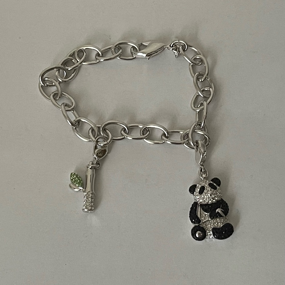 Swarovski crystal silver and black panda bamboo  charm bracelet Limited edition